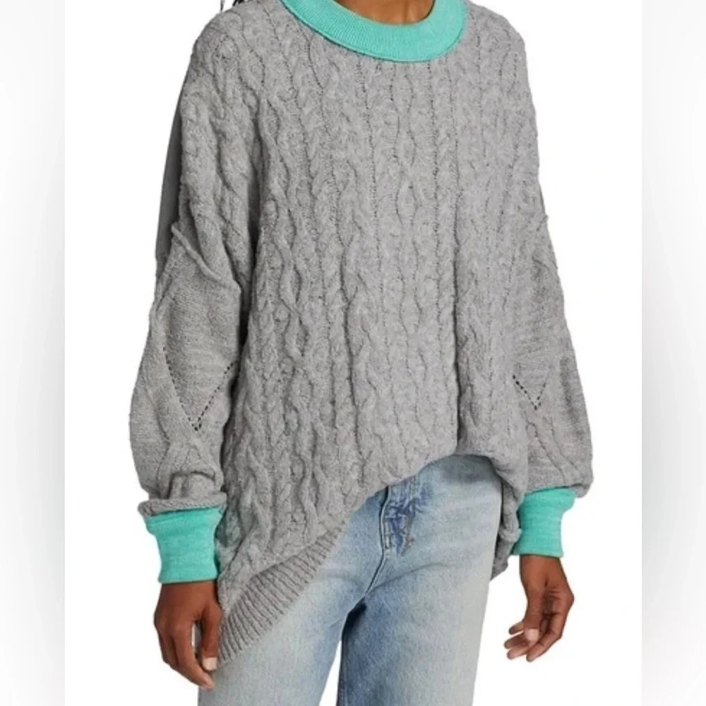 NWT $168 Free People XS Olympia Oversized Colorblock Sweater NEW Grey Combo New - Picture 4 of 9